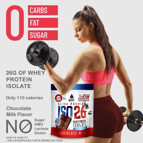 Miniatura 6 de Polvo aislado de proteína de suero alimentado con pasto ISO26, endulzado naturalmente con fruta del monje, 1.6 libras, 24 porciones. Sabor natural