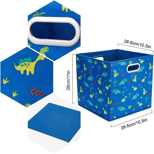 Miniatura 4 de Cubos de almacenamiento de 10.5 pulgadas, decoración de dinosaurios, contenedores de almacenamiento azules, cajas de almacenamiento de tela azul
