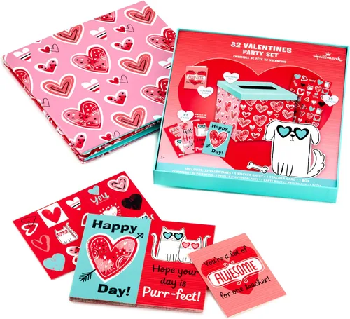 Miniatura 3 de Hallmark Tarjetas del día de San Valentín y buzón para intercambio de aula escolar, corazones de garabatos