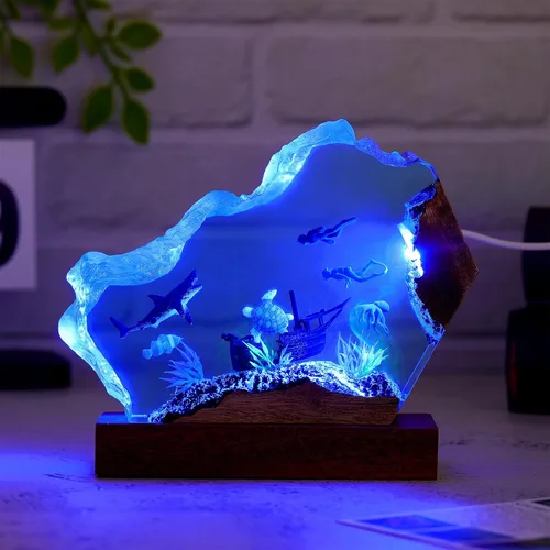 Miniatura 2 de Lámpara de luz multicolor de resina epoxi creativa del océano, hecha a mano, con forma de onda profunda, lámpara de océano acuático profundo