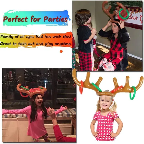 Miniatura 6 de Christmas Games for Family Party, 4 Pack Inflatable Reindeer Antler Ring Toss Game Great Christmas Games for Adults and Kids