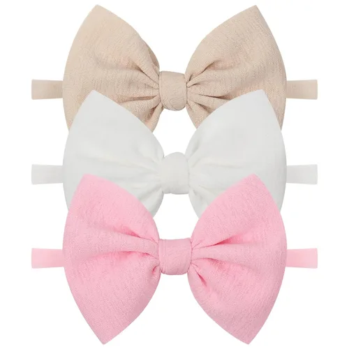 Miniatura 8 de YanJie 3 piezas de diademas suaves de nailon para bebés, niñas con lazo, diademas para el cabello, accesorios para el cabello para recién nacidos