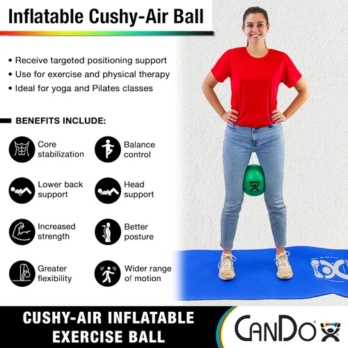 Miniatura 3 de CanDo Bola de mano Cushy-Air para rehabilitación, ejercicios, terapia de manos, terapia ocupacional, fortalecimiento de manos, mejora las Verde (10")
