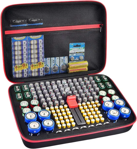 Miniatura 11 de GWCASE Estuche organizador de baterías con probador, capacidad para más de 150 pilas AA AAA 9V C D y celdas de monedas, caja de almacenamiento