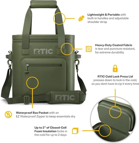 Miniatura 4 de RTIC Enfriador Suave Ultra Resistente Pro para 20 Latas, Aislado, Impermeable, A Prueba de Fugas, Bolsa Flotante Portátil para Bebidas, Almuerzo