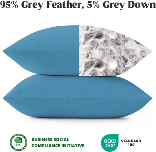 Miniatura 2 de puredown® Juego de 2 almohadas decorativas impermeables para exteriores, relleno de plumas y plumón, para sofá, banco de jardín, 12 x 20 pulgadas