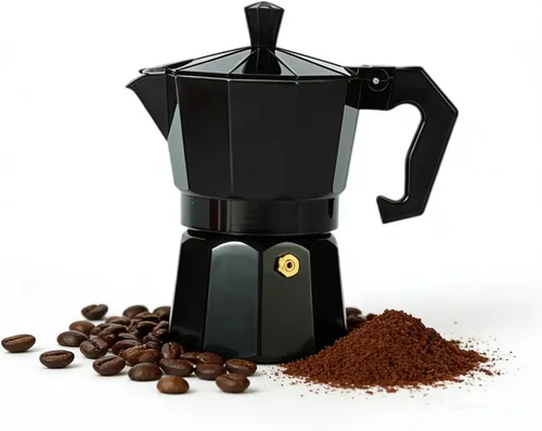 Miniatura 9 de Cafetera italiana de aluminio Moka Pot Espresso (3 tazas) (6 tazas) (9 tazas) (Beige+madera, 3 tazas de espresso)