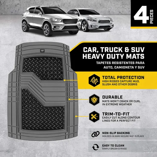 Miniatura 2 de CAT® Alfombrillas de goma resistentes de acero con diamantes y forro de maletero de carga para automóviles, camiones, SUV, camionetas, sedanes, gris