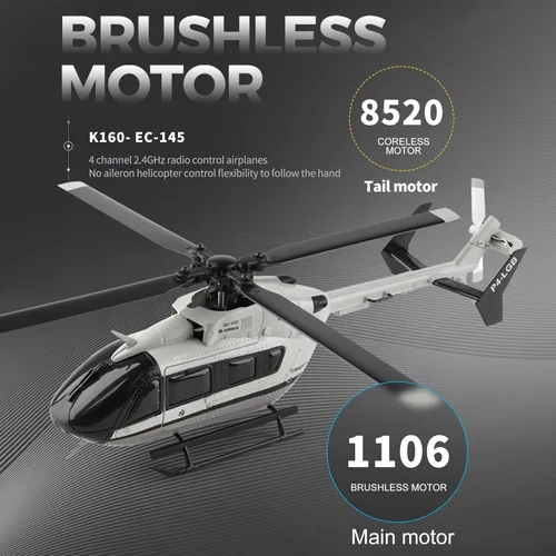 Miniatura 10 de Helicóptero Wltoys K160, helicóptero de rescate EC-145 de 4 canales con motor sin escobillas y giroscopio 6G, retención de altitud, mosca de un solo