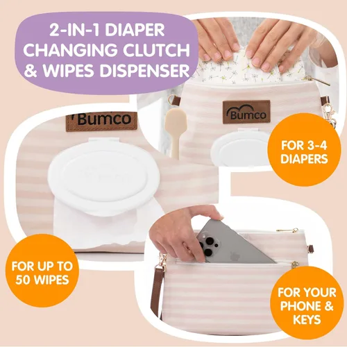 Miniatura 4 de Bumco - Bolsa de mano para pañales – Dispensador de toallitas portátil y soporte para pañales, estuche hermético de viaje para toallitas para bebés