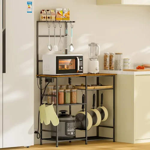 Miniatura 7 de 3IngSeagulls Estante para panaderos con toma de corriente, soporte de microondas de cocina con 10 ganchos en forma de S, estación de barra de café