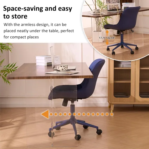 Miniatura 6 de YOUNIKE Silla de oficina ergonómica de piel sintética sin brazos, cómoda silla de escritorio con respaldo mecedor, bonita silla giratoria con Azul