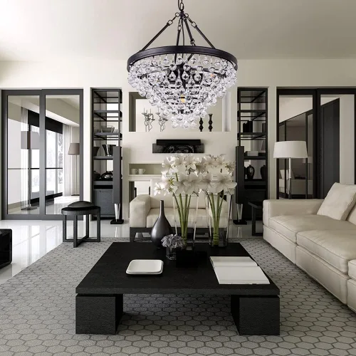 Miniatura 4 de Wellmet Candelabros modernos de cristal, 6 luces de granja para comedor, lámpara de techo dorada para vestíbulo, dormitorio, sala de estar, entrada