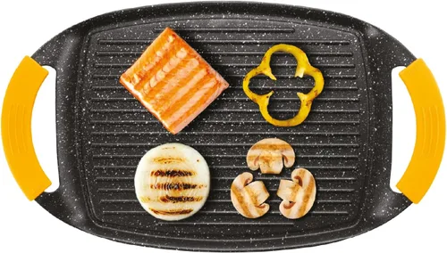 Miniatura 5 de IBILI Placa de parrilla ondulada, aluminio fundido, negro/amarillo, 14.2 x 8.9 x 1.3 in
