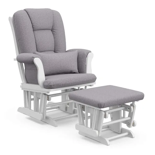 Storkcraft Tuscany - Mecedora y otomana personalizada con almohada lumbar gratis (remolino blanco y gris pizarra) – Silla mecedora cómoda tapizada