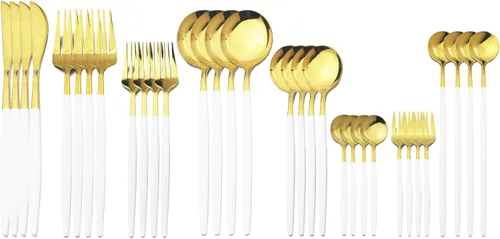 Miniatura 9 de JASHII Juego de cubiertos de 32 piezas con tenedor para tartas, mango largo, cubiertos de acero inoxidable para 4 juegos de vajilla de comer, aptos