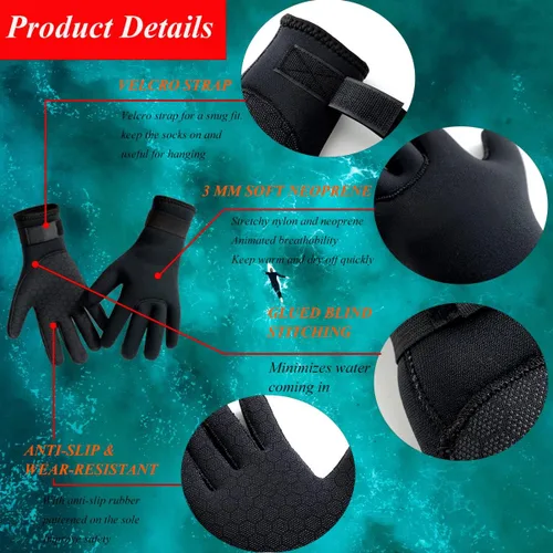 Miniatura 2 de Guantes de neopreno de 0.118 pulgadas (0.118 in), guantes térmicos antideslizantes para hombres y mujeres, esnórquel, esquí acuático, natación, Negro