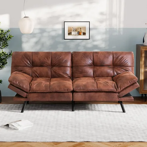 Miniatura 10 de Vyfipt Sofá cama futón, sofá pequeño de espuma viscoelástica con respaldo dividido para sala de estar, sofá biplaza moderno con reposabrazos