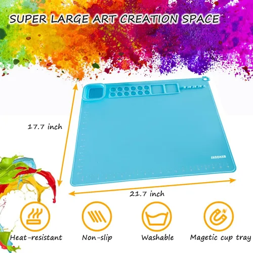 Miniatura 3 de SHNOKER Tapete de silicona para manualidades de 21.7 x 17.7 pulgadas, tapete de pintura de silicona súper grande con 1 taza magnética y paleta