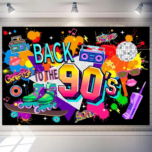 Fondo para fotos de los años 90, 8 x 6 pies, poliéster de los años 80, pancarta de regreso a los 90, decoraciones de fiesta de los años 90, 90