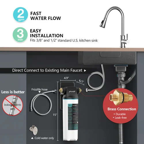 Miniatura 2 de Frizzlife SW10 - Sistema de filtro de agua para debajo del fregadero, certificado NSF/ANSI 53 y 42, reduce el 99,99% de plomo, cloro, mal sabor