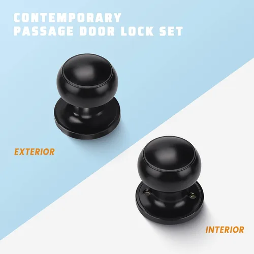 Miniatura 2 de Manija de puerta de acero macizo con diseño de bola antigua, para puerta de trastero, dormitorio, baño 609 Negro