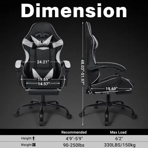 Miniatura 2 de FAB&Deluxe Silla de juegos, silla ergonómica de oficina para computadora con reposapiés y soporte lumbar, silla de escritorio ajustable en altura