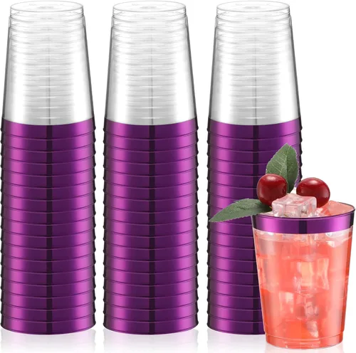 Miniatura 9 de Norme 50 piezas de vasos de plástico de 10 onzas para fiesta, vasos desechables transparentes con borde para boda, Acción de Gracias, Navidad