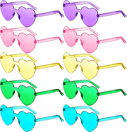 TOODOO 10 pares de lentes de sol en forma de corazón, gafas de sol arcoíris de color caramelo sin montura para mujeres y niñas, recuerdos de fiesta