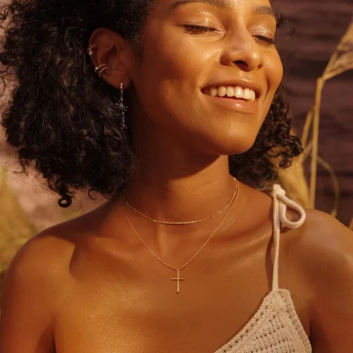Miniatura 36 de Fettero - Collar con dije de cruz de fe, chapado en oro de 14 K, cadena fina, minimalista, simple, pequeña, para oración, regalo de joyería religiosa