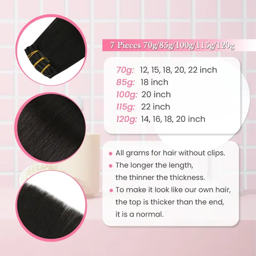 Miniatura 5 de Aison Extensiones de cabello humano real con clip, color marrón oscuro, 2.47 onzas, cabello humano Remy, 12 pulgadas, para mujeres, 7 unidades, 16