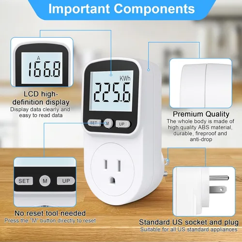 Miniatura 4 de Medidor de vatios mejorado, medidor de potencia, monitor de energía para el hogar, monitor de uso eléctrico, medidor de voltaje de energía