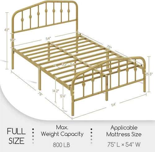 Miniatura 2 de Yaheetech Marco de Cama de Metal Tamaño Completo Plataforma de Cama de Metal con Cabecero/Pie de Cama de Estilo Victoriano/Fácil Montaje/No Necesita
