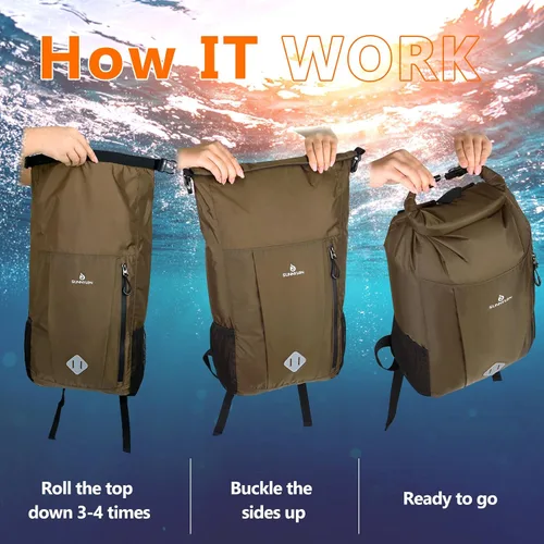 Miniatura 6 de Mochila Dry Bag de 20 L, impermeable, con bolsa para la cintura y funda para teléfono, bolsa seca para kayak, playa, rafting, canotaje, senderismo