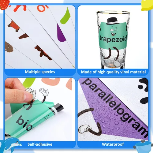 Miniatura 3 de Tatuo 30 calcomanías de pared con números, calcomanías de pared de geometría de aprendizaje educativo, calcomanías de pared con formas coloridas