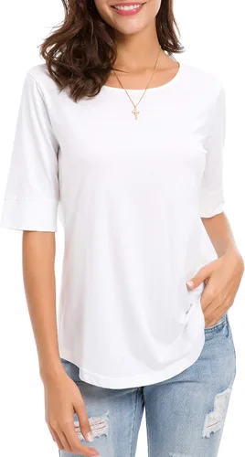 Miniatura 3 de Camisetas casuales de algodón de manga media para mujer, camisetas básicas de verano a la moda