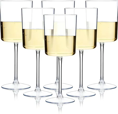 Ciaell Paquete de 12 copas de vino de plástico transparente – Copas de vino desechables de 10 onzas con tallo para fiestas, bodas, piscina, aire