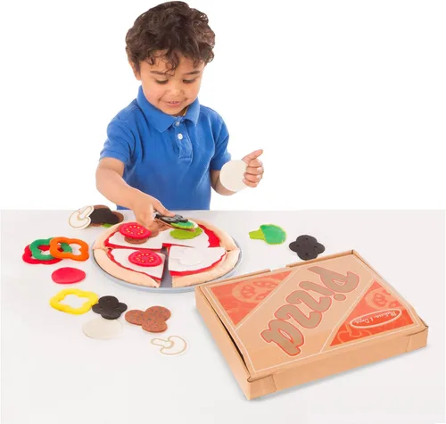 Miniatura 8 de Melissa & Doug Juego de comida de fieltro para mezclar y combinar pizza, juego de 42 piezas de fieltro para cocina de niños, juguete de simulación
