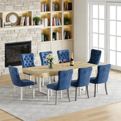 Miniatura 29 de Juego de mesa de comedor extensible de 5 piezas para 4, mesa de cocina de madera marrón de 63-78.7 pulgadas con 4 sillas acolchadas beige, juego