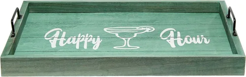 Miniatura 2 de Elegant Designs HG2000-AHH Margarita Drinks Lime Bar Kitchen Wetbar Bandeja Decorativa de Madera para Servir con Asas, 15.50" x 12", Aqua Wash Happy