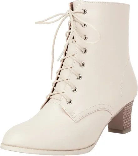 Uniquelly Botas Victorianas Vintage para Mujer Tacón de Gatito con Cordones Botines de Tobillo Botines de Bruja de los Años 70 Botines de Abuela con
