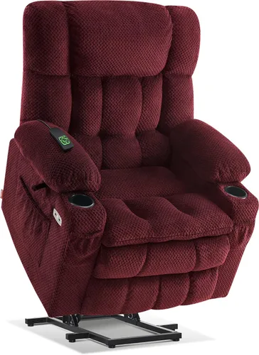 Miniatura 18 de MCombo 7893 - Silla reclinable pequeña de doble motor para ancianos pequeños, silla elevadora de gravedad cero con calor y masaje, posición Beige