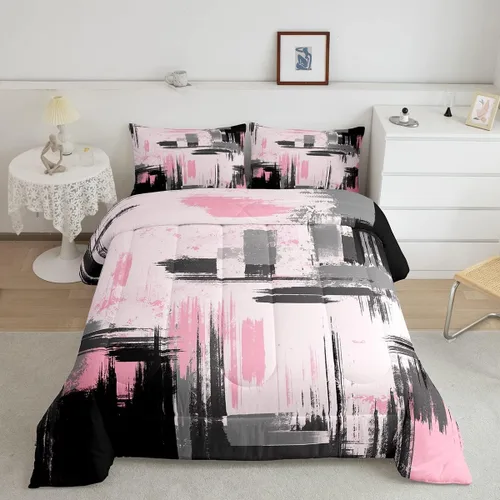 Miniatura 38 de Feelyou Edredón Abstracto Juego de edredón de arte abstracto moderno para niños y niñas, color morado, azul, negro, juego de ropa de cama para Multi