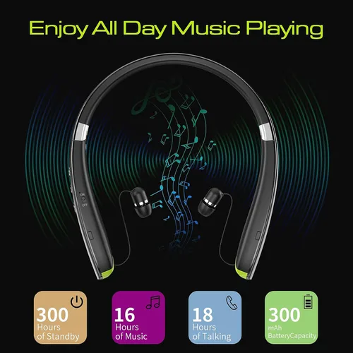 Miniatura 3 de Auriculares Bluetooth, auriculares Bluetooth con banda para el cuello mejorados 2025 con auriculares retráctiles, auriculares estéreo con Negro