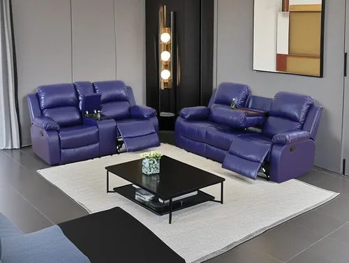 Miniatura 26 de Sofá reclinable manual moderno, sofá reclinable de cuero de 3 plazas, sofá reclinable de sala de estar, sofá con portavasos y mesa abatible