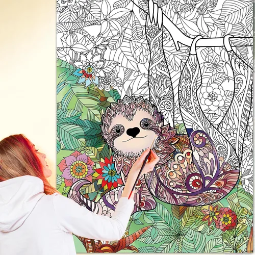 Miniatura 6 de Póster gigante de mandala para colorear para niños y adultos, hojas de perezoso para colorear de 39.37 x 51.96 pulgadas, póster de mandala