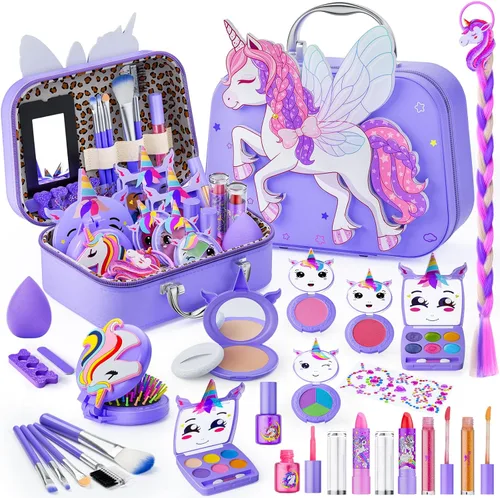 Miniatura 8 de Beayuck Kit de Maquillaje para Niñas - Kit de Juguetes de Maquillaje para Niñas, Conjunto de Cosméticos Reales Lavables con Estuche