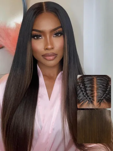 Miniatura 25 de UNICE Yaki - Pelucas de cabello humano lacio con encaje frontal 13x4, con cordón, Pre-Todo, sin pegamento, peluca de cabello humano frontal