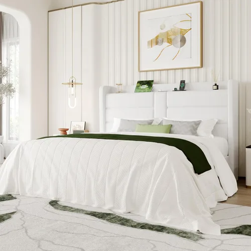 Miniatura 14 de SHA CERLIN Base de cama tapizada tamaño Queen con estante de almacenamiento y estación de carga, cama moderna de plataforma de terciopelo con Negro