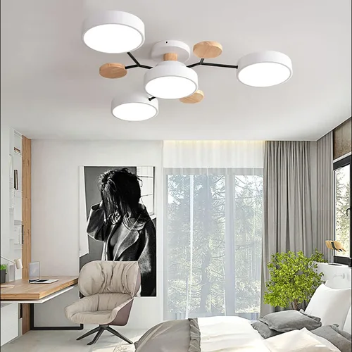 Miniatura 30 de Lámpara de techo LED regulable, lámpara de techo moderna de 9 pulgadas, montaje empotrado, de madera, de 12 W, lámpara blanca para sala de estar